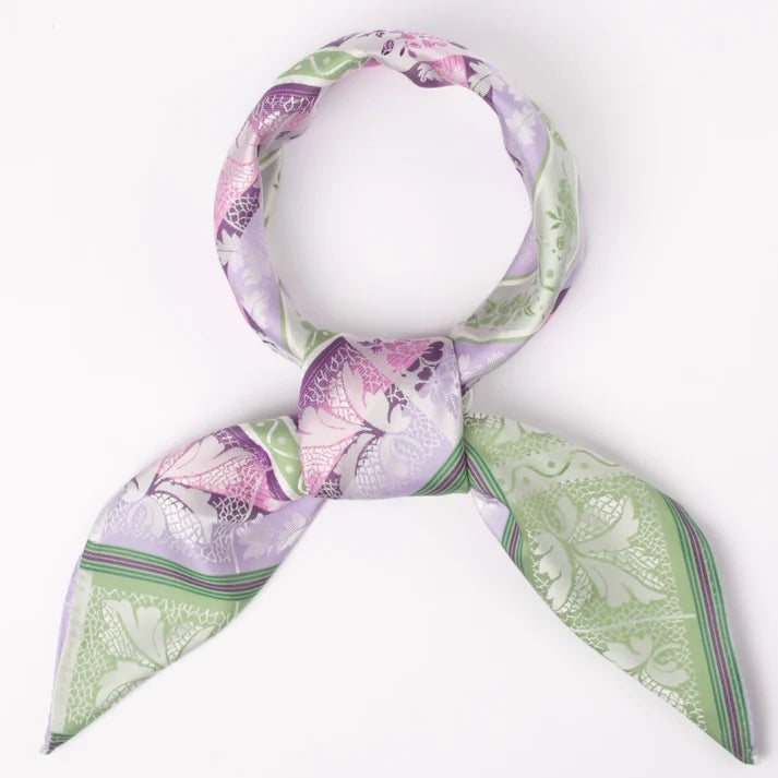 Silk scarf-Lise *017* 75cm x 75cm-green, pink