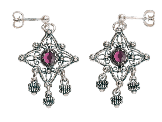 Earrings #24-Telemark w/purple stones-oxidized silver