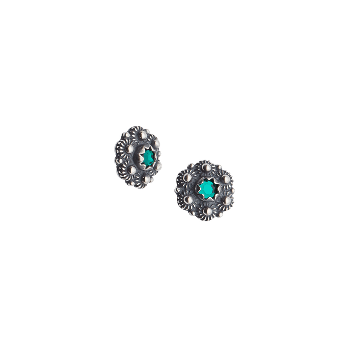 Earrings #85-green stone-oxidized silver