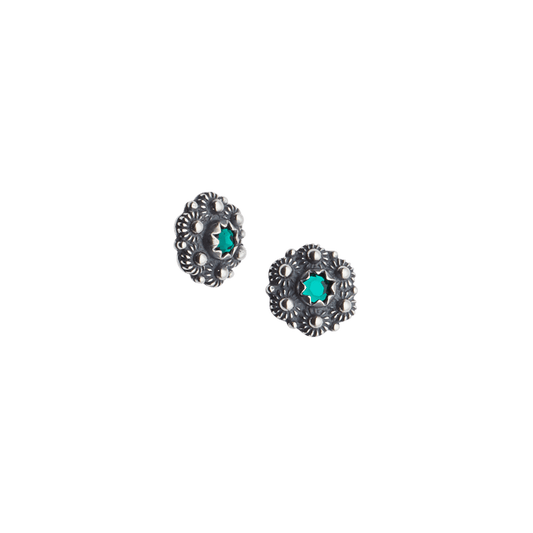 Earrings #85-green stone-oxidized silver