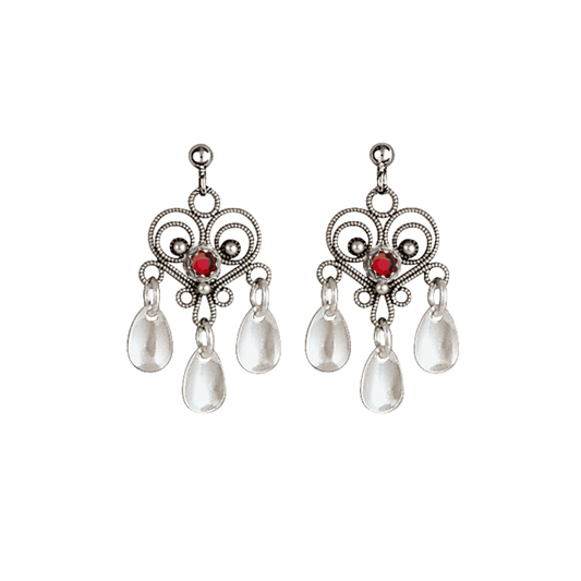 Earrings-744100-Norwegian Heritage-with red stones-oxidized silver