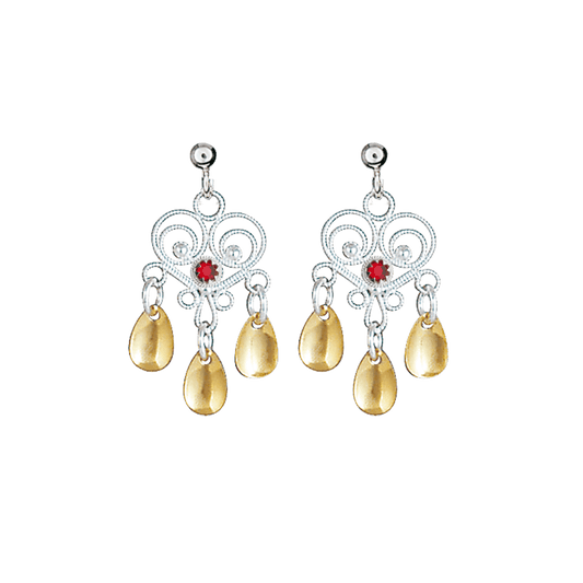 Earrings #38-red stones-silver/gilded silver