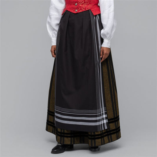 Apron piece-Troms Bunad-cotton-black with white stripes