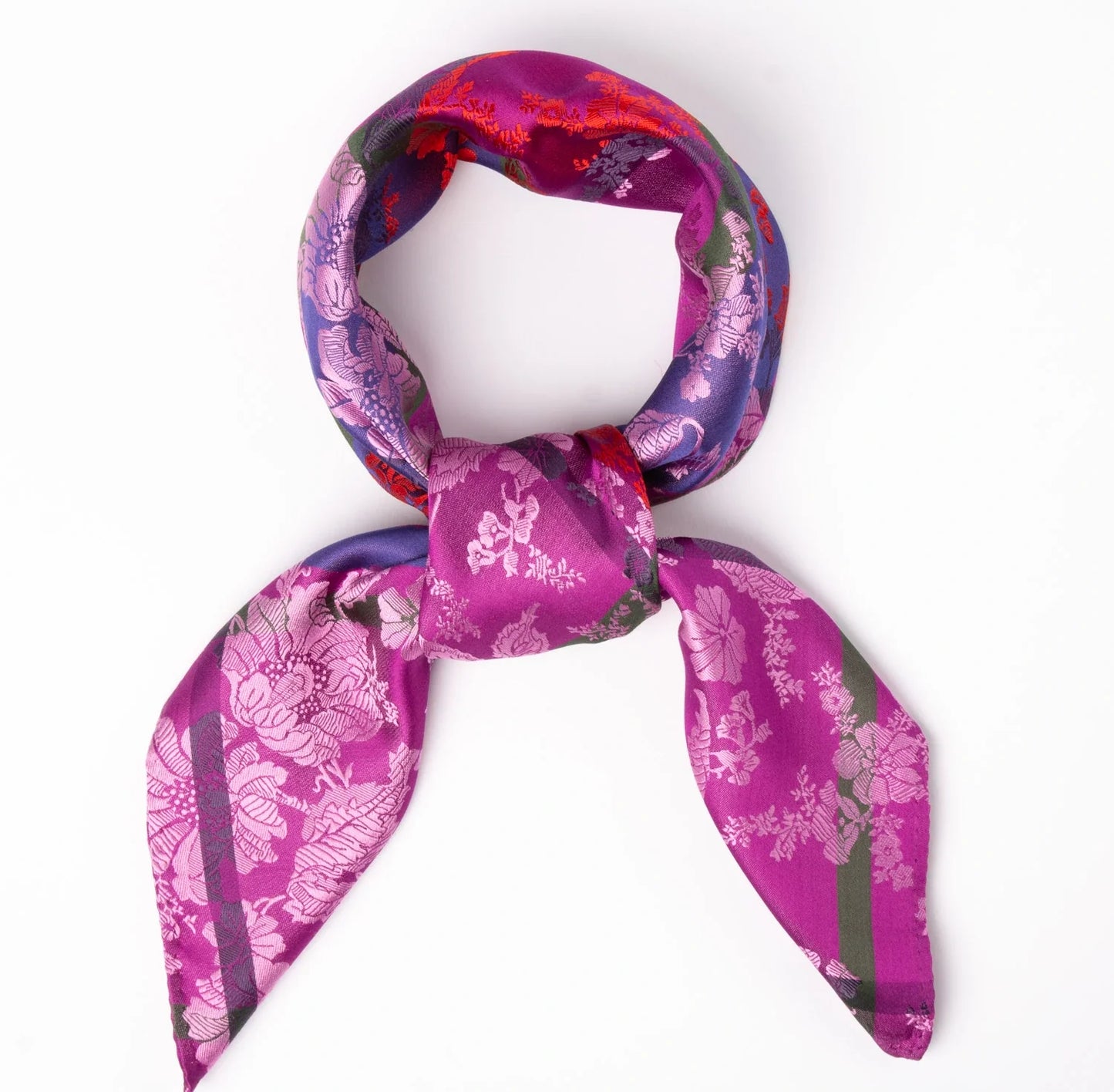 Silk scarf-Herborg *011* 70cm x 70cm -fuchsia/red/blue