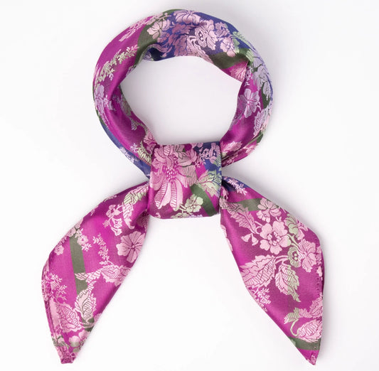 Silk scarf-Herborg *012*  70cm x 70cm-pink/purple/green