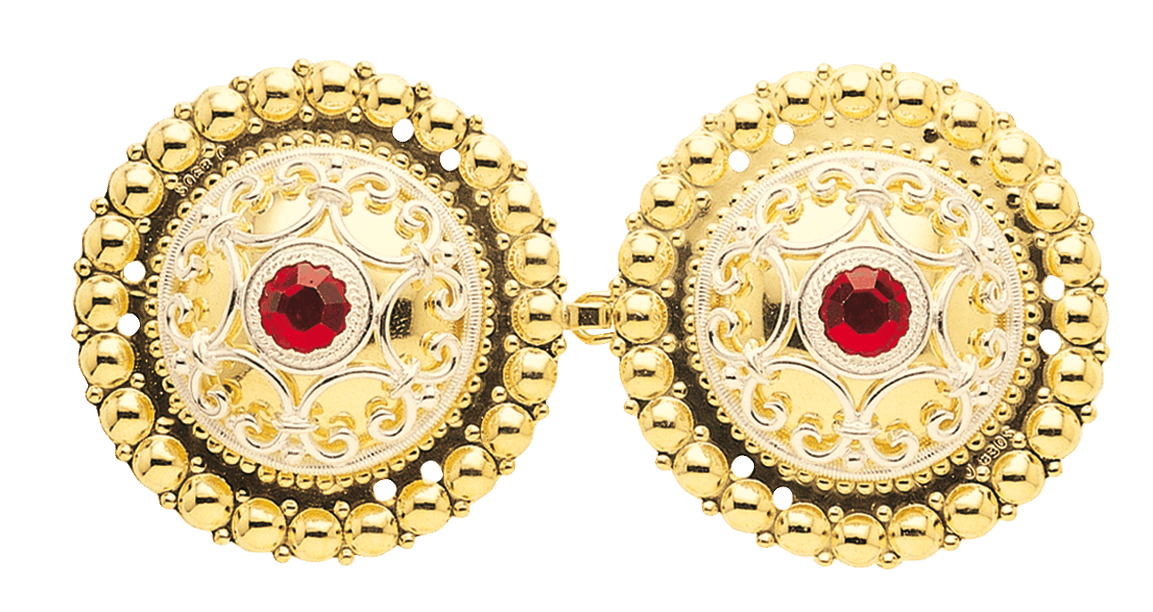 Belt buckle 845597 #16 with red stones for leather belt-silver/gilded silver