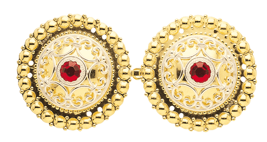 Belt buckle-845597 #16 with red stones for leather belt-silver/gilded silver