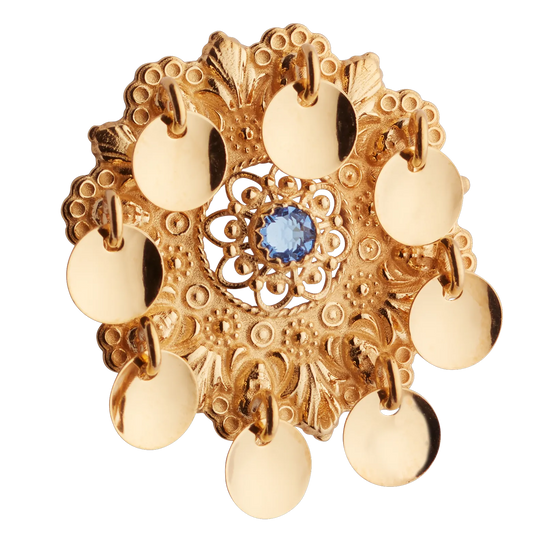 Brooch-904600-Mini Face Sølje with blue stone-gilded silver