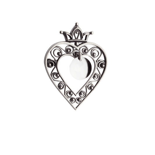 Brooch #38-Heart with crown-oxidize silver
