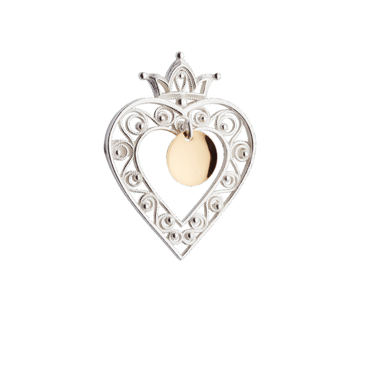 Brooch-907500-Mini Heart Sølje-with crown-silver/gilded silver