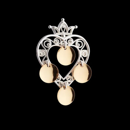 Brooch #37-Heart with crown-silver/gilded silver