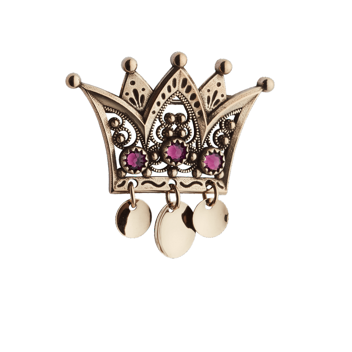 Brooch/pendant-Crown with red stones-antique gilded silver
