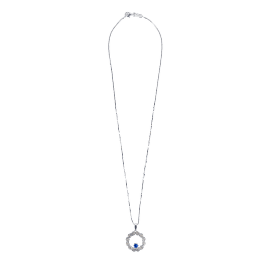 Necklace-912005-Infinity with blue stone-silver