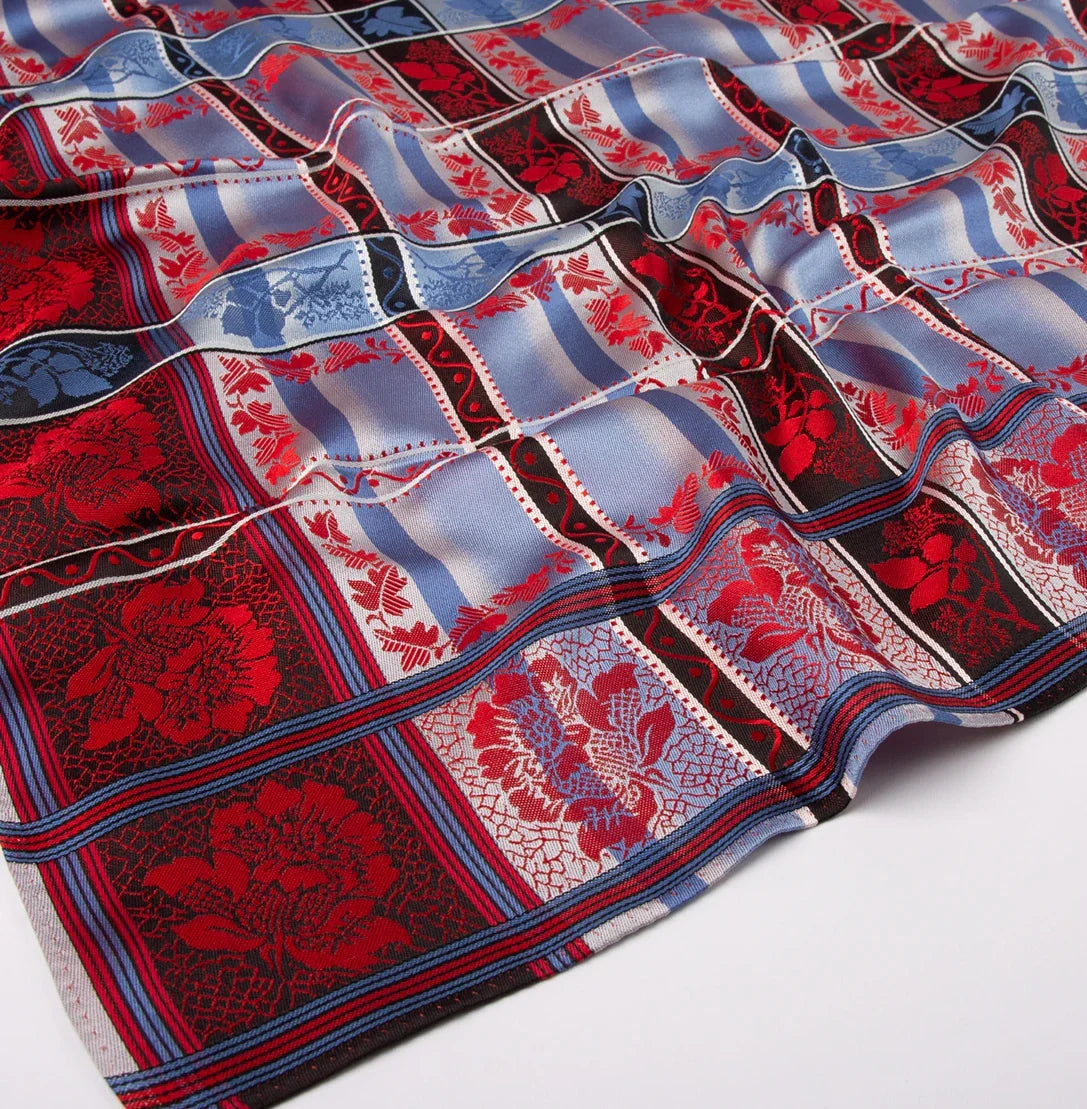Eufemia *004* silk scarf 70cm x 70cm-red/light blue