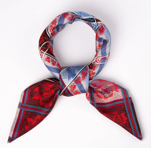 Silk scarf-Eufemia *004* 70cm x 70cm-red/light blue