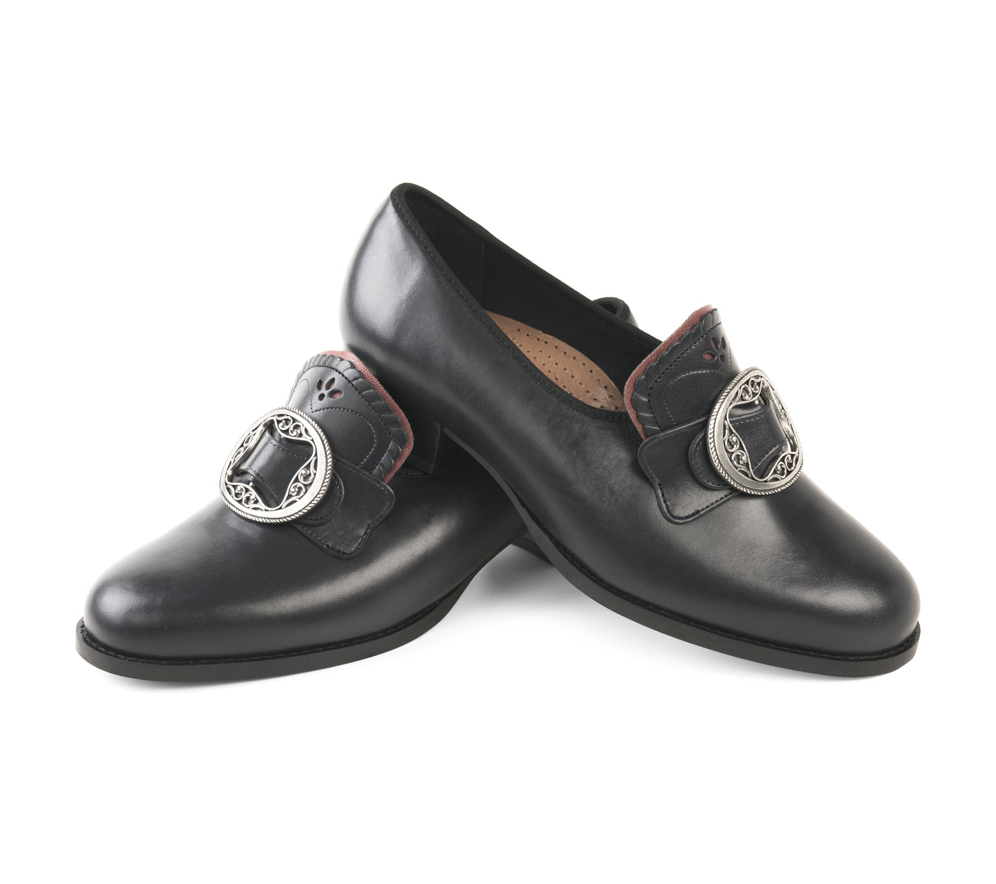 Women's bunad shoes-Gerd-leather-black with red edge
