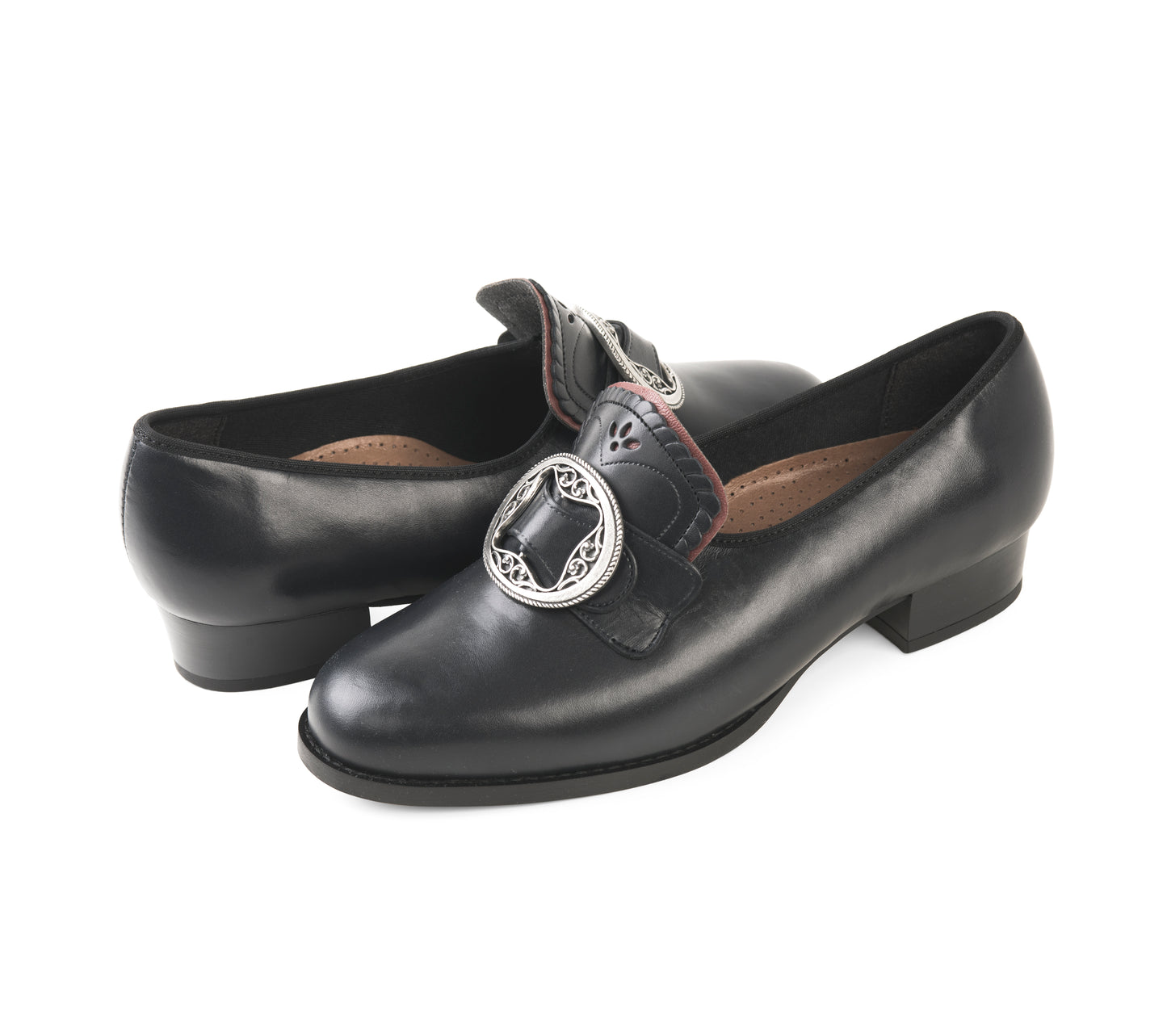 Women's bunad shoes-Gerd-leather-black with red edge