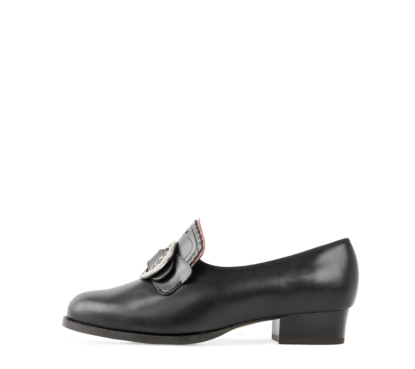 Women's bunad shoes-Gerd-leather-black with red edge