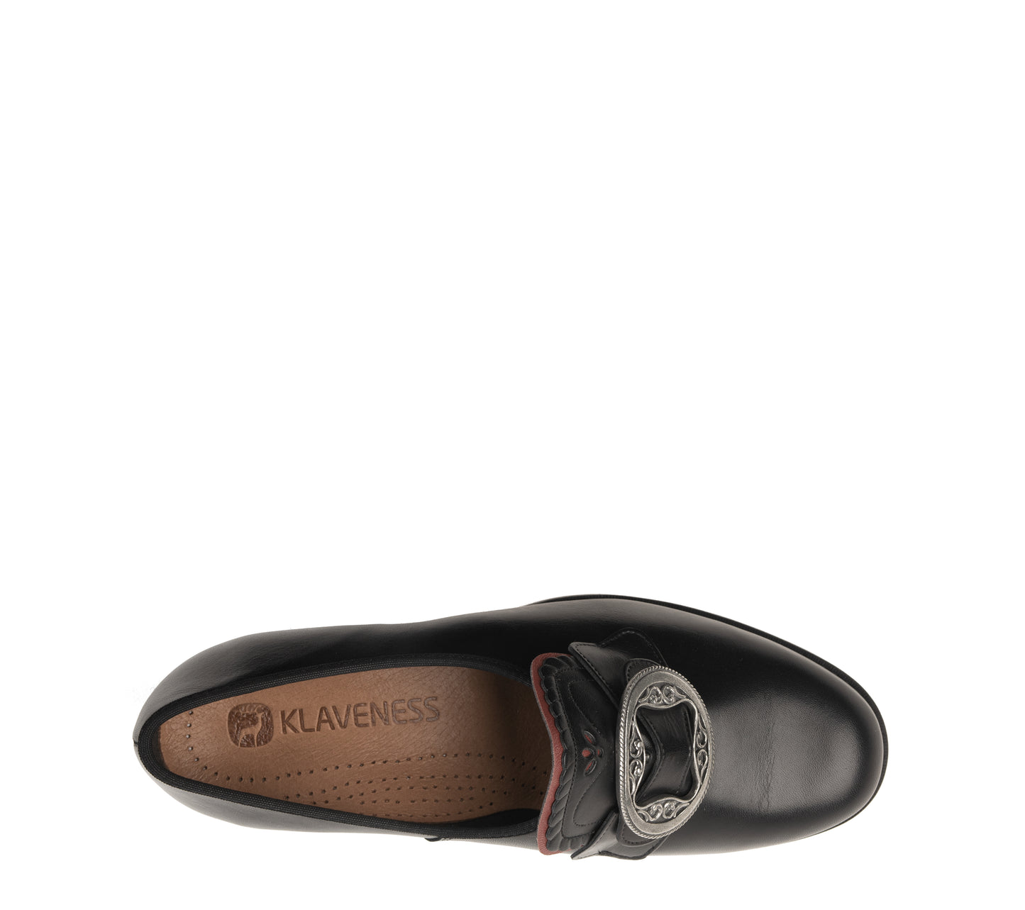 Women's bunad shoes-Gerd-leather-black with red edge