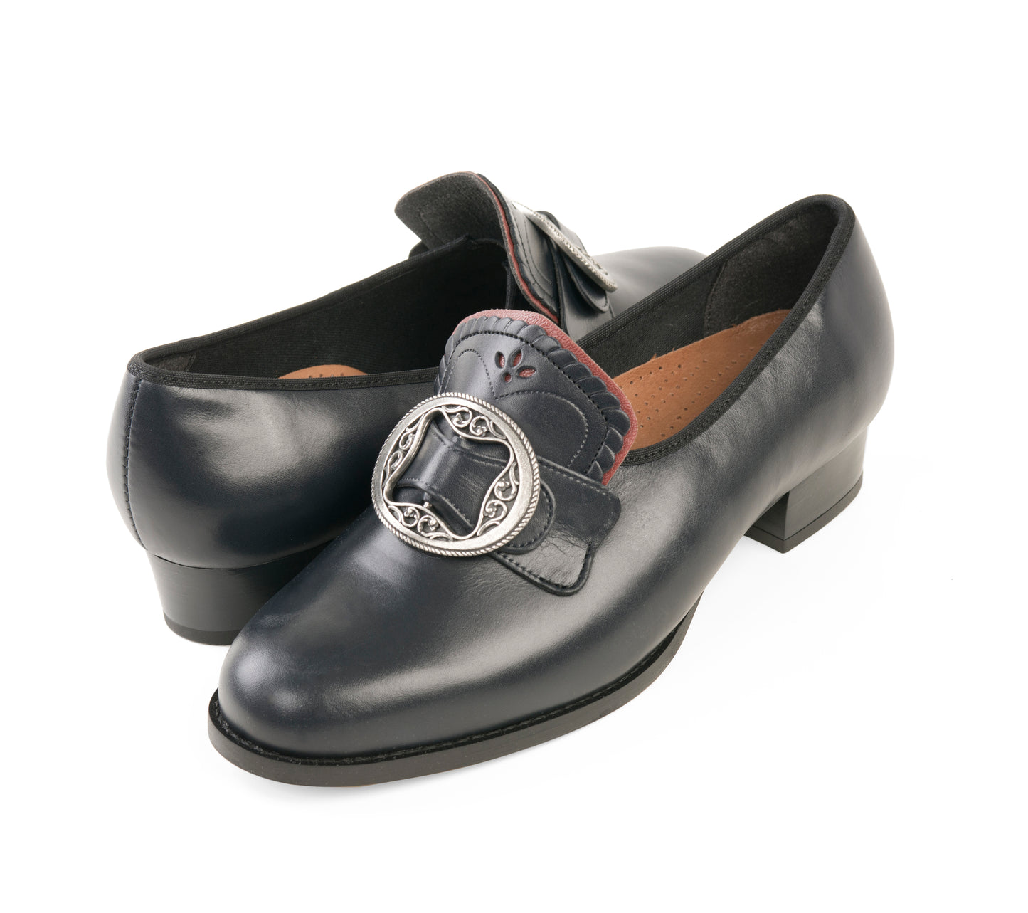 Women's bunad shoes-Gerd-leather-black with red edge