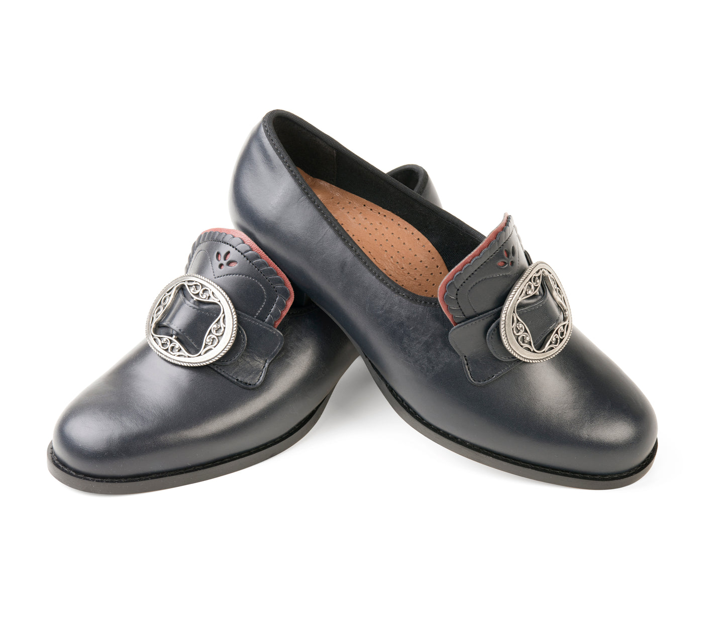 Women's bunad shoes-Gerd-leather-black with red edge