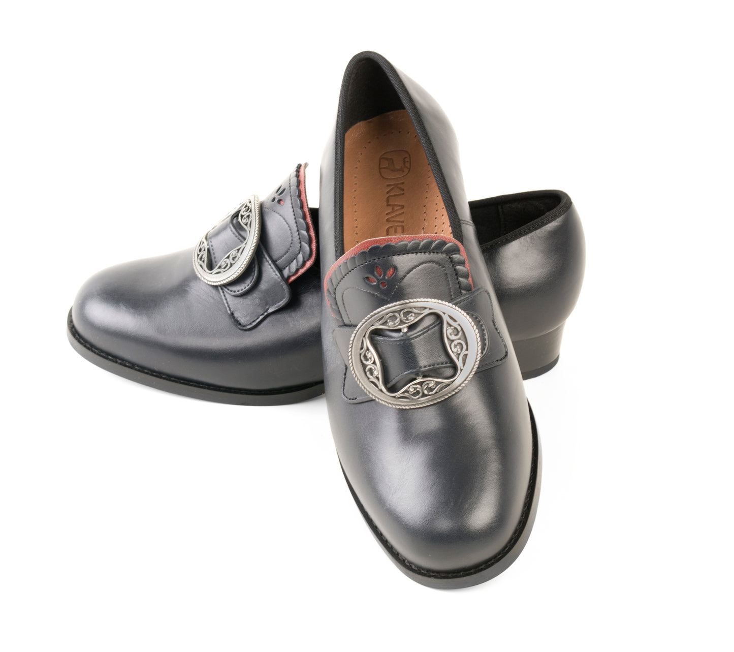 Women's bunad shoes-Gerd-leather-black with red edge