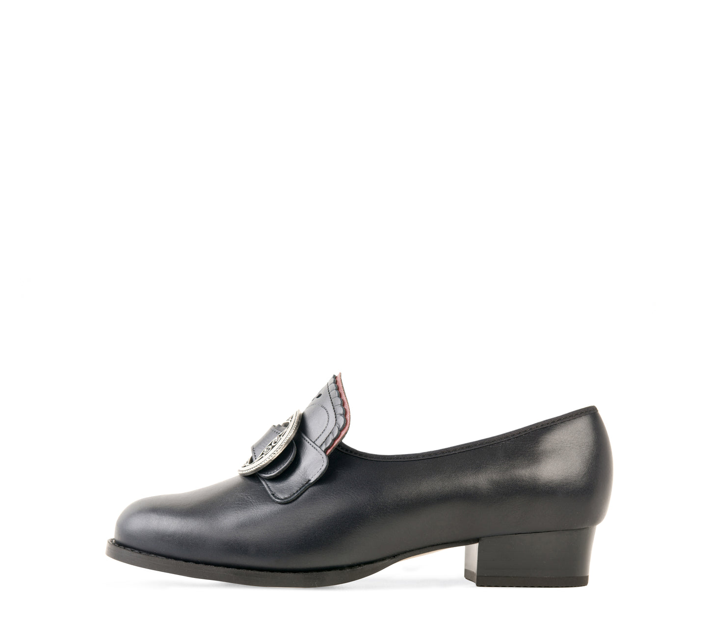 Women's bunad shoes-Gerd-leather-black with red edge