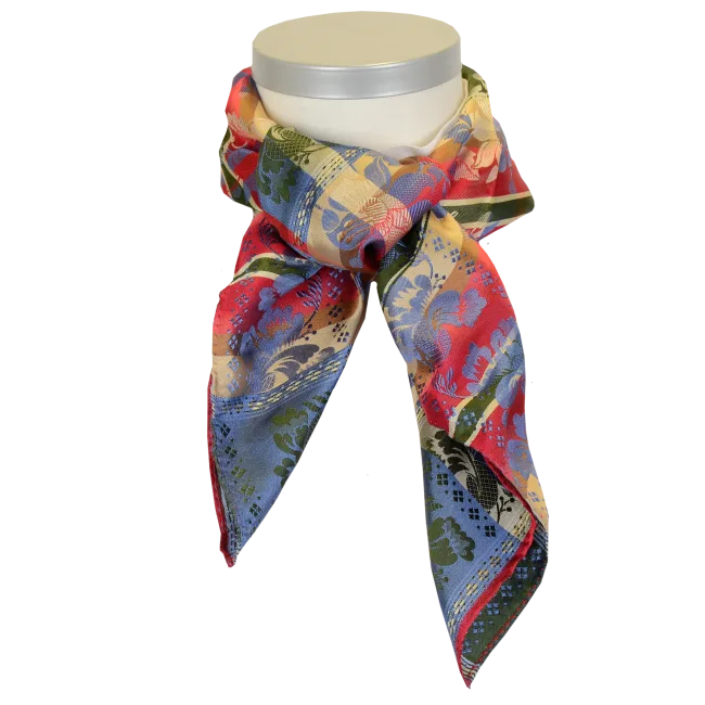 Gabriella *031* silk scarf 70cm x 70cm-blue/red/tan