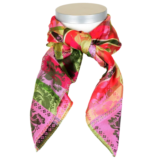 Silk scarf-Gabriella *053*  70cm x 70cm-pink/green/red