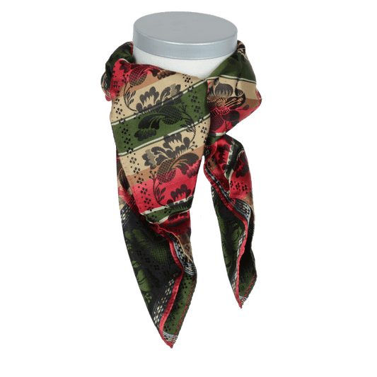 Silk scarf-Gabriella *034*  70cm x 70cm-red/green