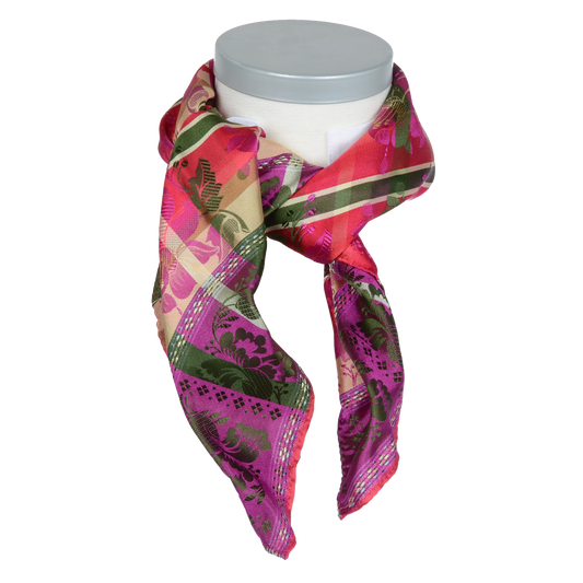 Silk scarf-Gabriella *038*  70cm x 70cm-pink/green/red