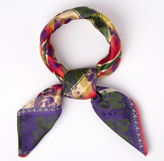 Silk scarf-Gabriella *045*  70cm x 70cm-green/purple/red