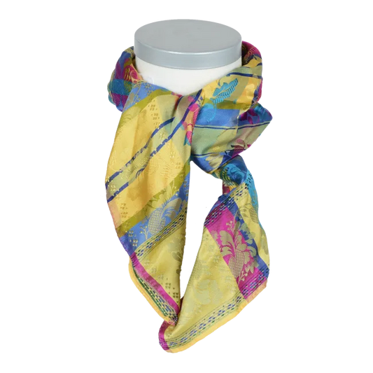 Silk scarf-Gabriella *073*  70cm x 70cm-yellow/blue/pink