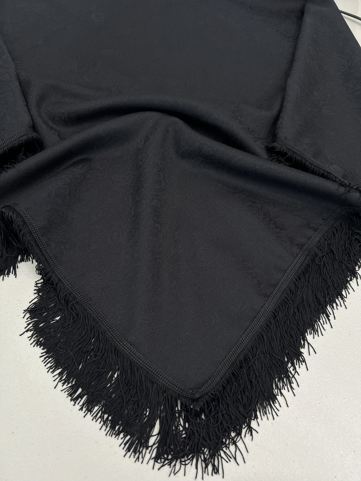 Shawl-Monique with fringe-100 cm x 100 cm-100% wool jacquard-black-Handmade by Gina!
