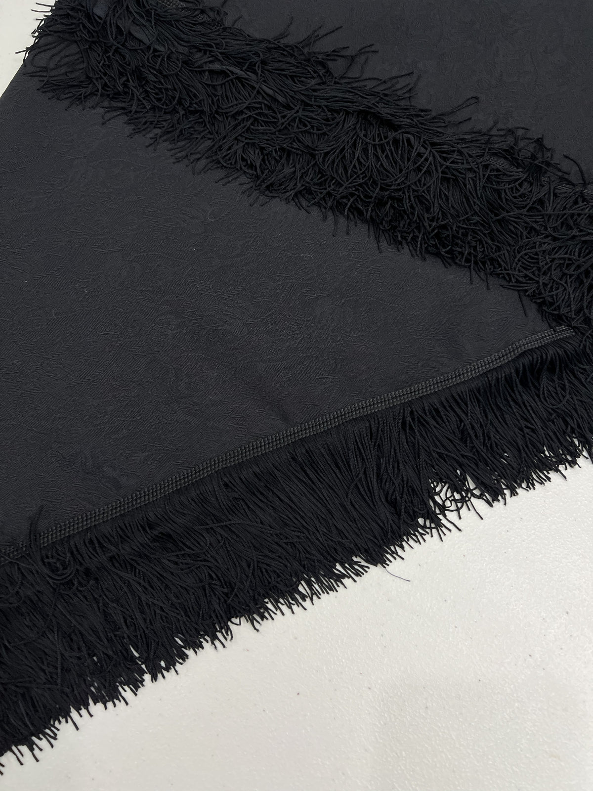 Shawl-Monique with fringe-100 cm x 100 cm-100% wool jacquard-black-Handmade by Gina!