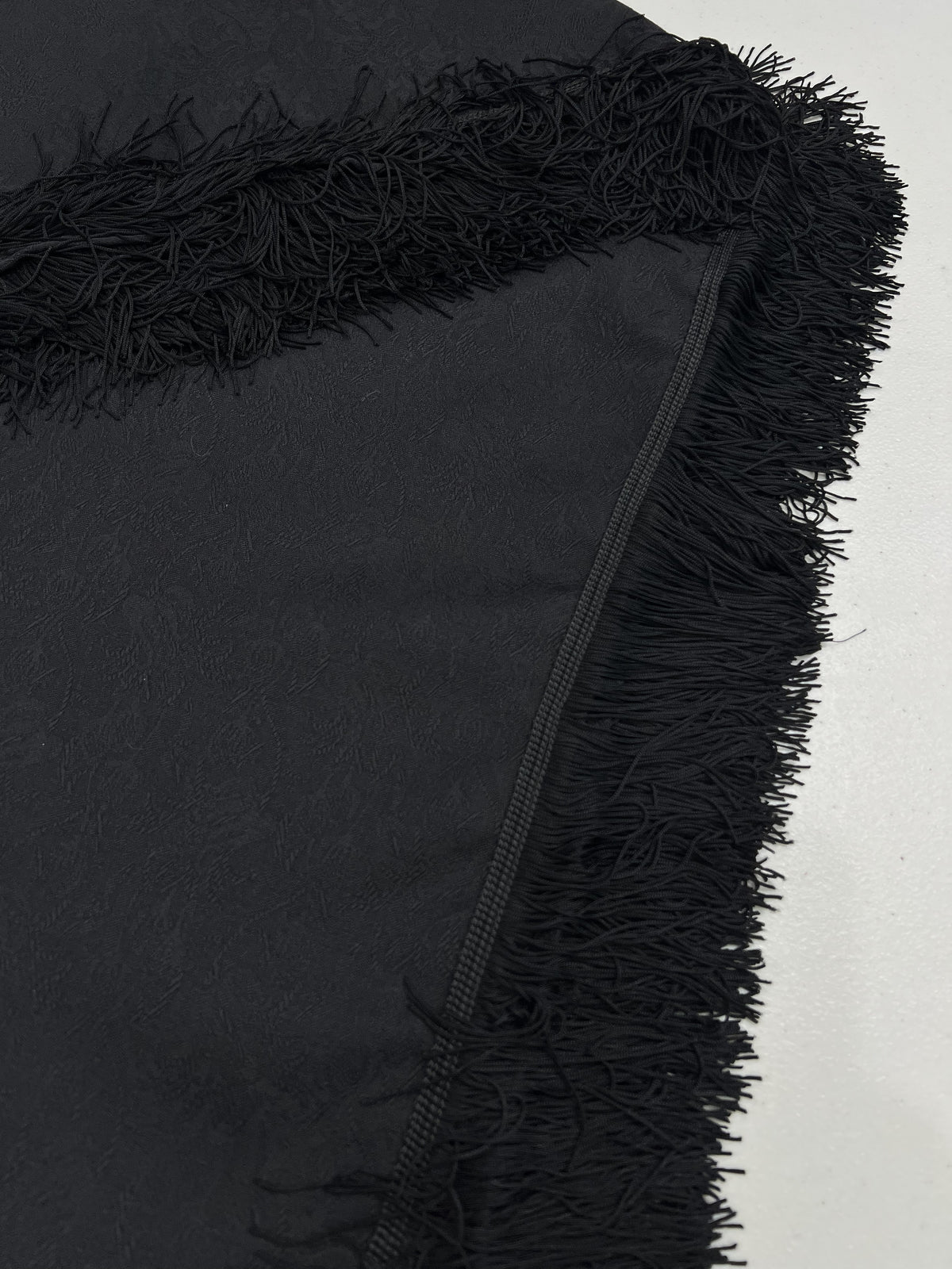 Shawl-Monique with fringe-100 cm x 100 cm-100% wool jacquard-black-Handmade by Gina!