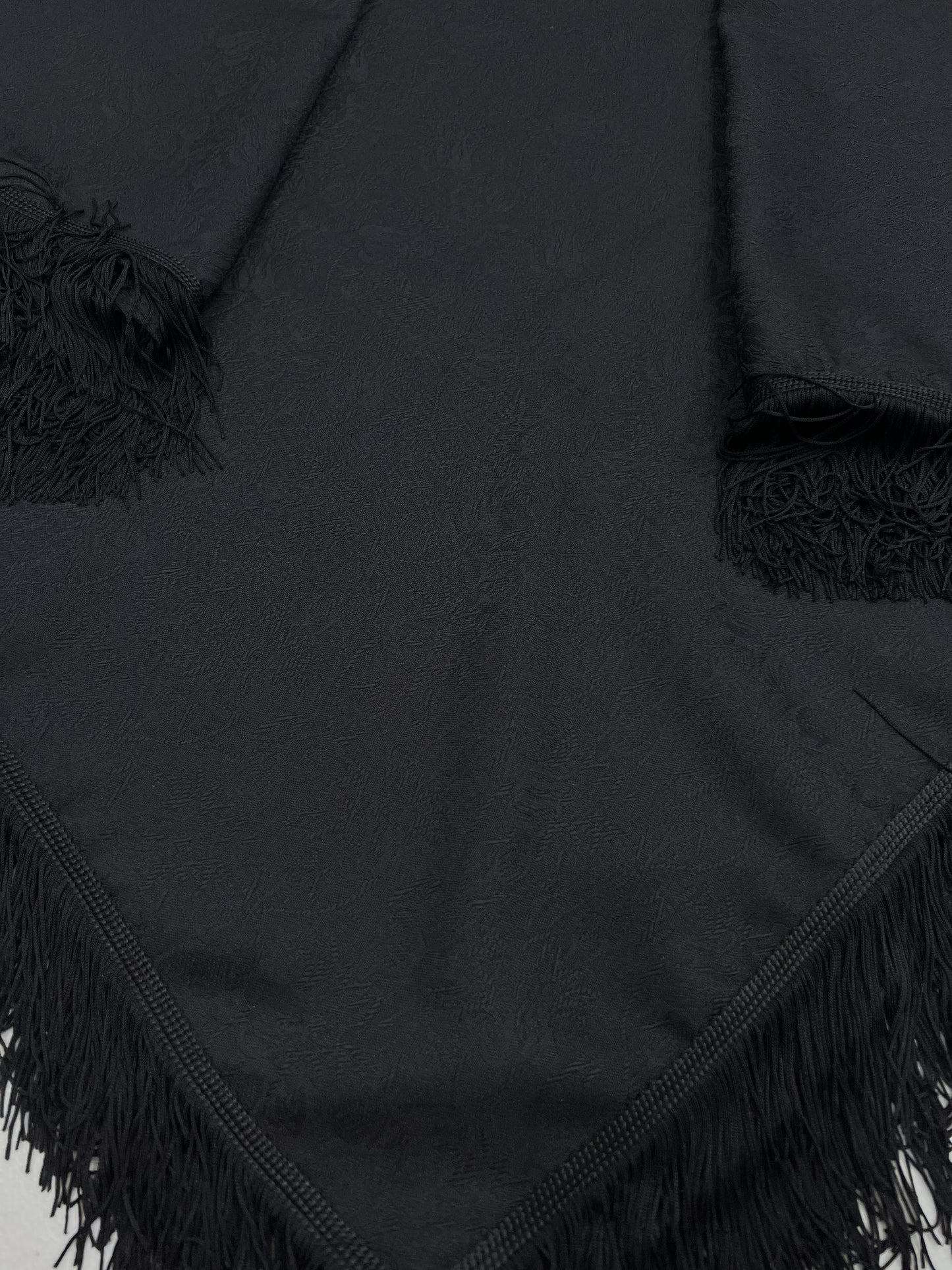 Shawl-Monique with fringe-100 cm x 100 cm-100% wool jacquard-black-Handmade by Gina!