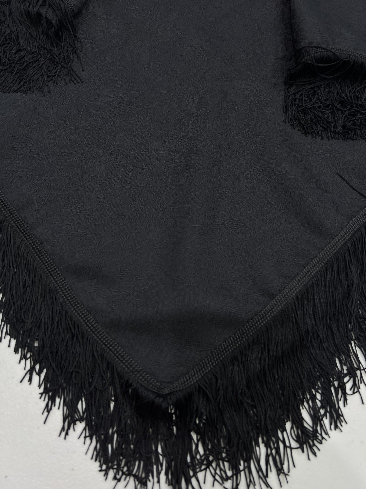 Shawl-Monique with fringe-100 cm x 100 cm-100% wool jacquard-black-Handmade by Gina!