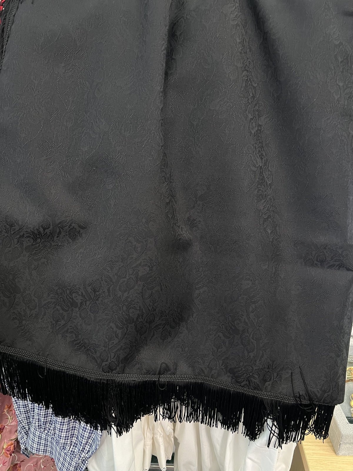 Shawl-Monique with fringe-100 cm x 100 cm-100% wool jacquard-black-Handmade by Gina!