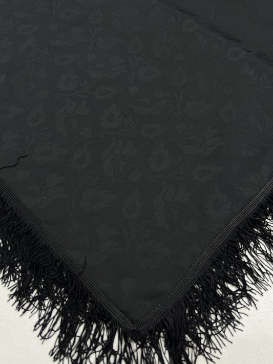 Shawl-Marguerite with fringe-80 cm x 80 cm-wool/PE jacquard-black-Handmade by Gina!