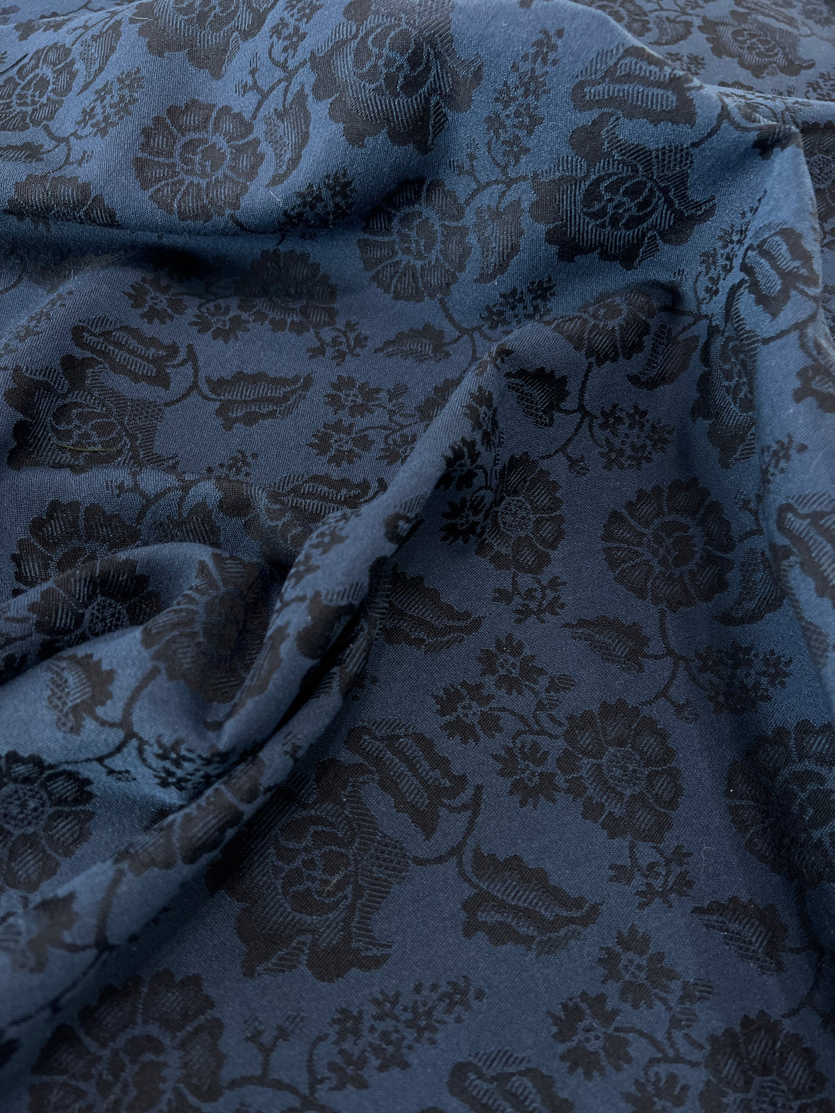 Silk fabric-Damask JP5016-50% silk/50% wool-175cm wide-425gr weight-navy/black