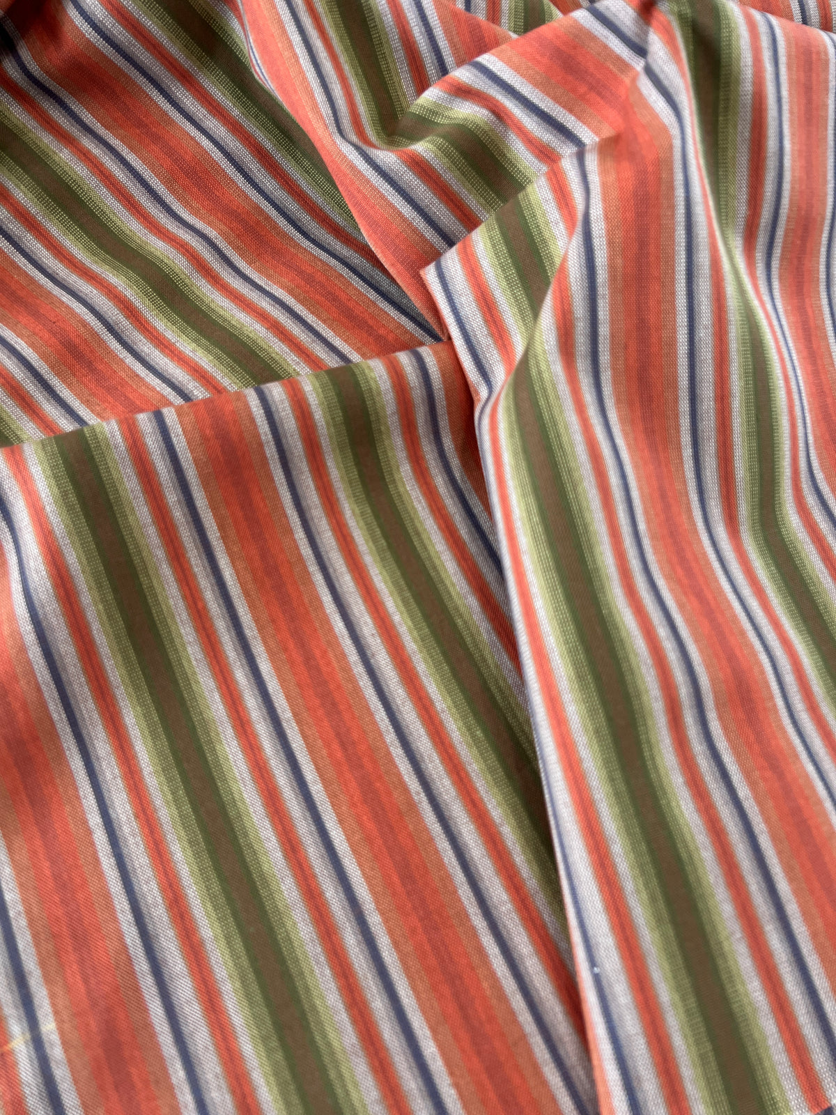 Cotton fabric-Østfold Husflid 06 100% cotton-150 cm wide-green, orange, blue stripe