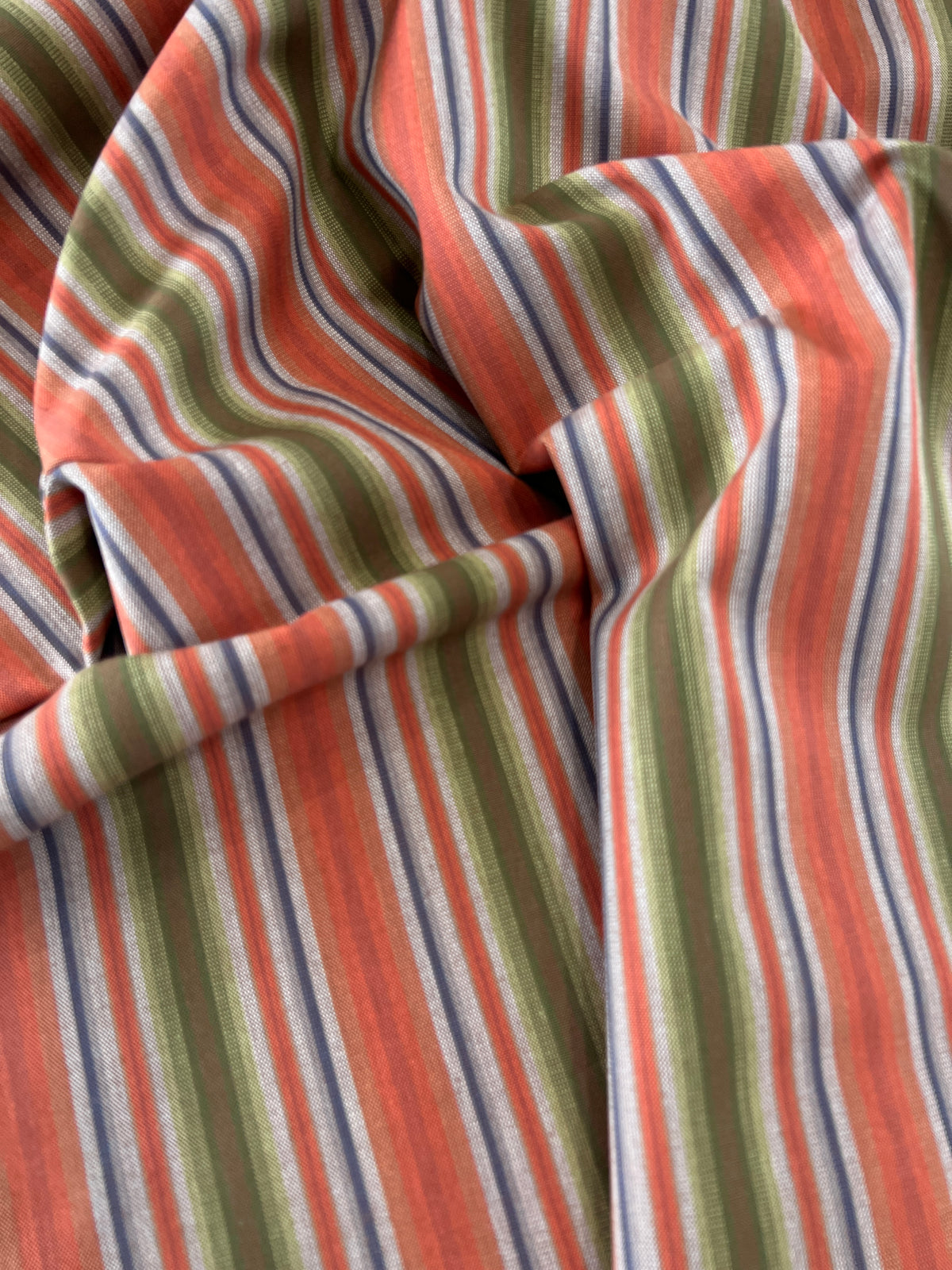 Cotton fabric-Østfold Husflid 06 100% cotton-150 cm wide-green, orange, blue stripe