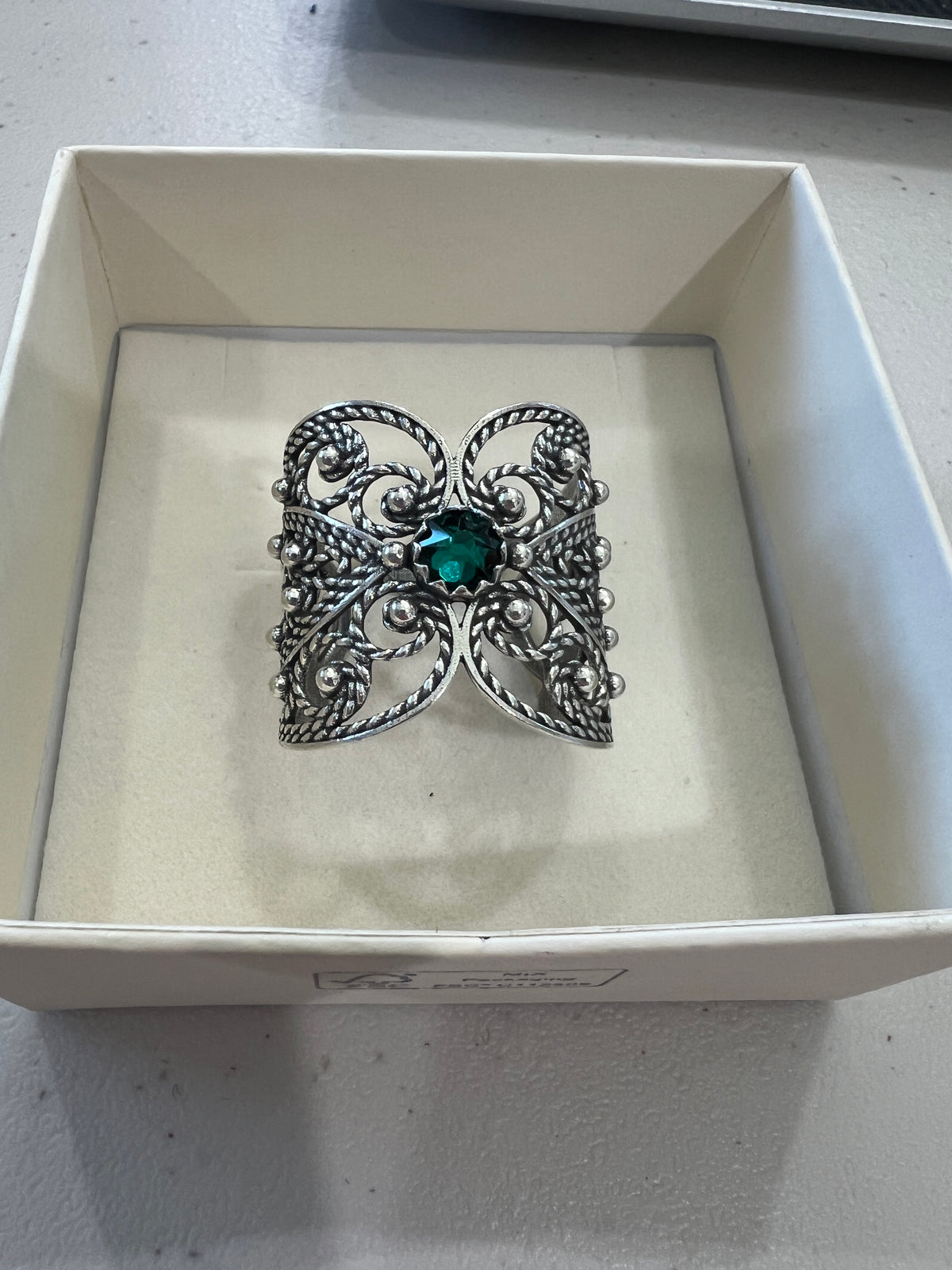 Scarf ring-960100-filigree with your choice of color stone-oxidized silver