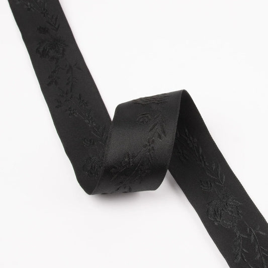 Jacquard ribbon 35mm for bunad hat-black