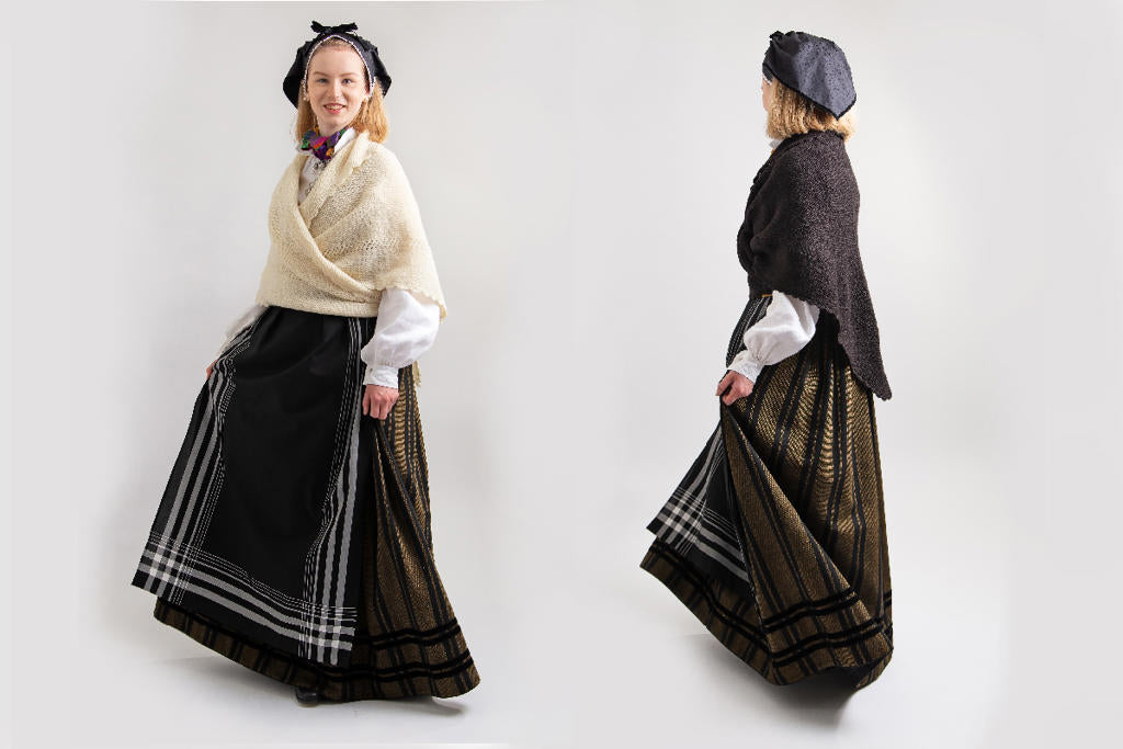 Wool-Tromsstakk 160 cm wide 500 gr weight-black with yellow stripes