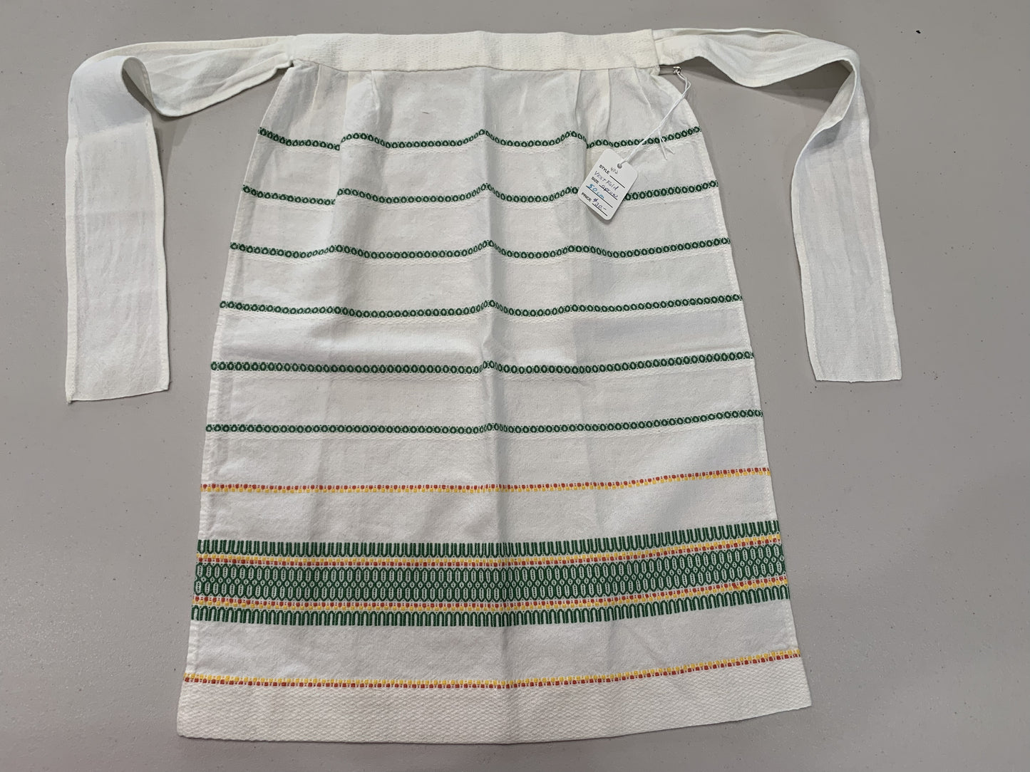 Apron-Vestfold-cotton-Girl's 6yr-50cm-white w/green