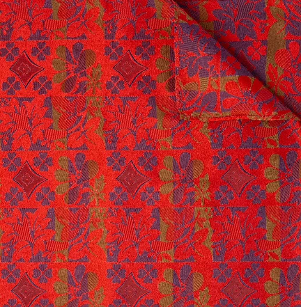 Kløvereng *124* silk scarf 70cm x 70cm-red/green/purple
