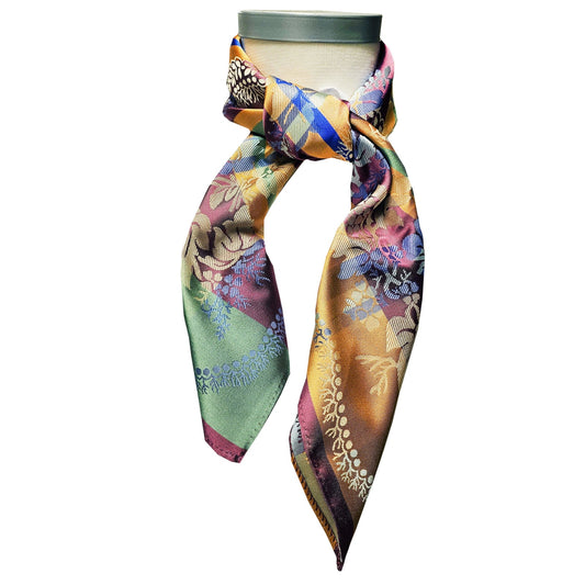 Madeleine *021* silk scarf 75cm x 75cm-green/purple/yellow