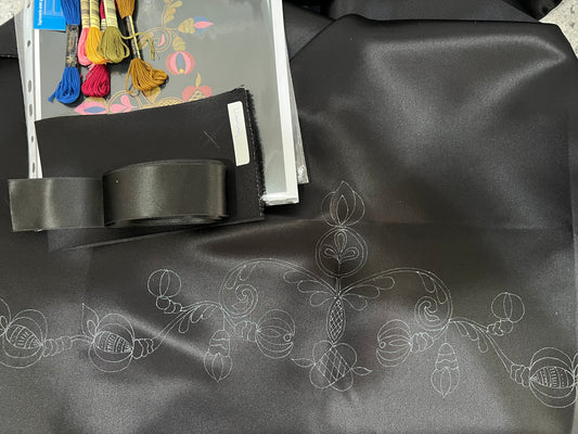 Apron kit-for the Rondastakk Bunad - black silk with embroidery